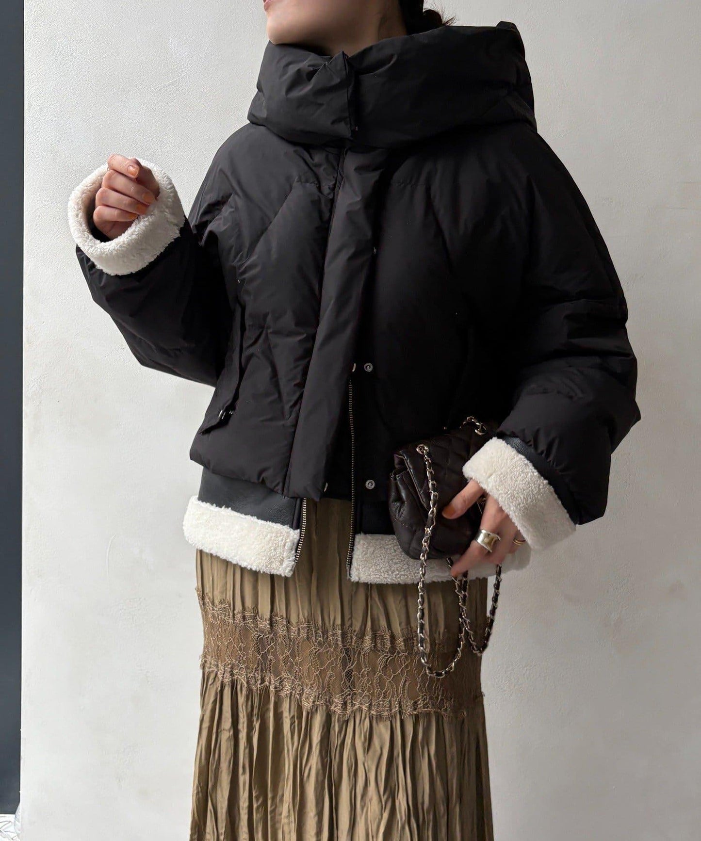 仿麂皮拼接羽絨服