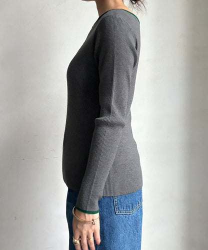 前後兩穿拼色羅紋針織衫