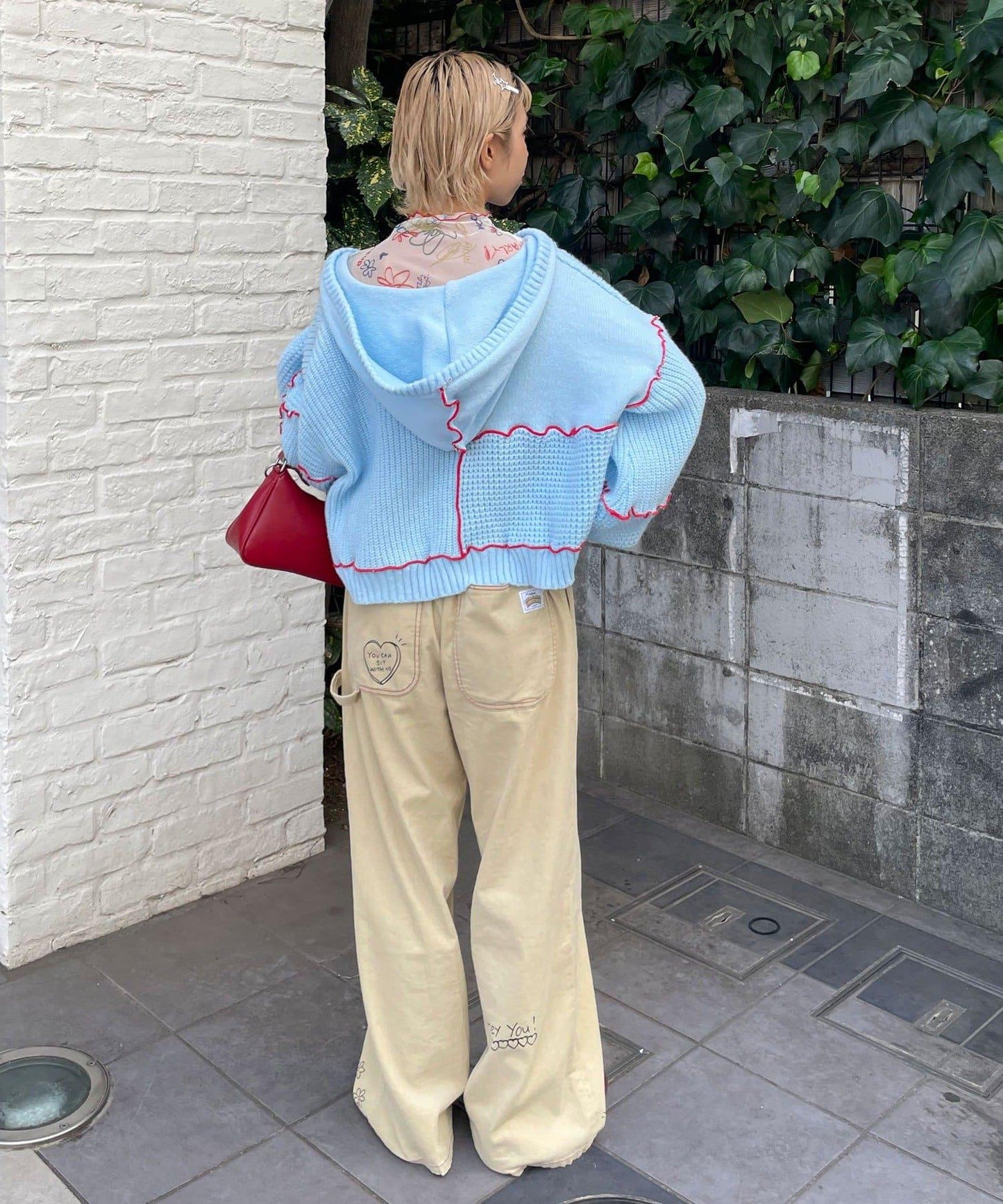 H.S拼色卷邊拼接連帽開衫