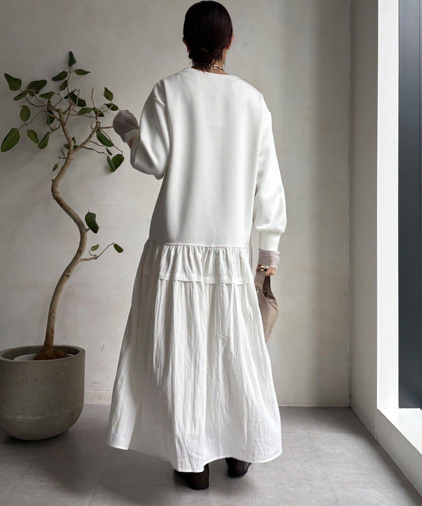 腰部抽繩拼接連衣裙