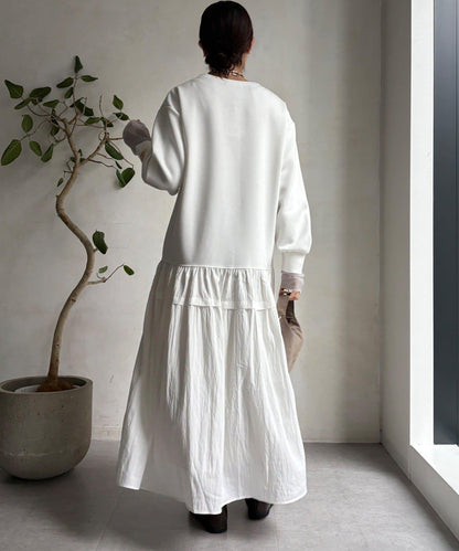 腰部抽繩拼接連衣裙