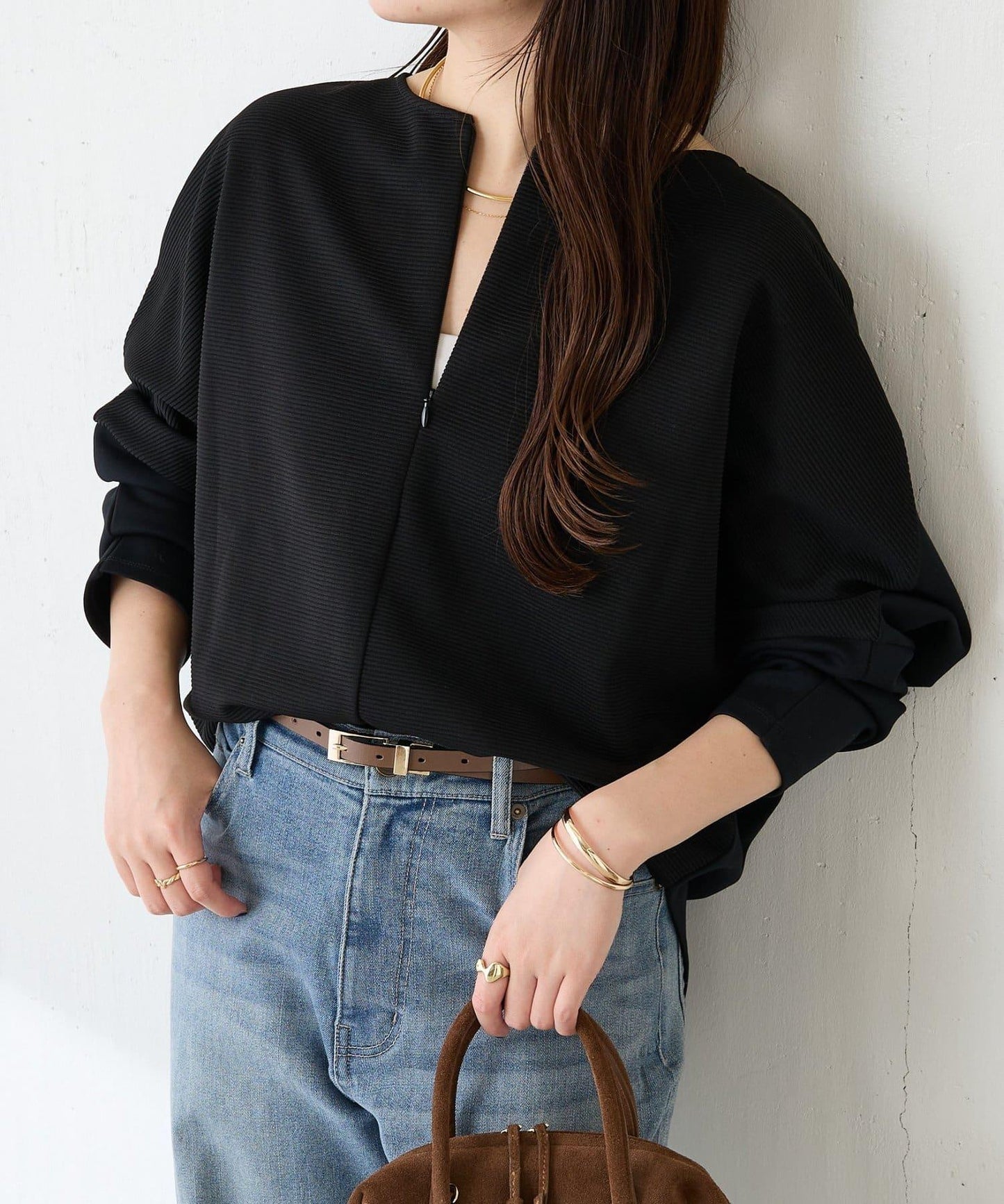 波紋針織拼接套頭衫/可成套搭配