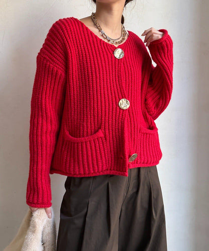 金屬大紐扣粗針織開衫