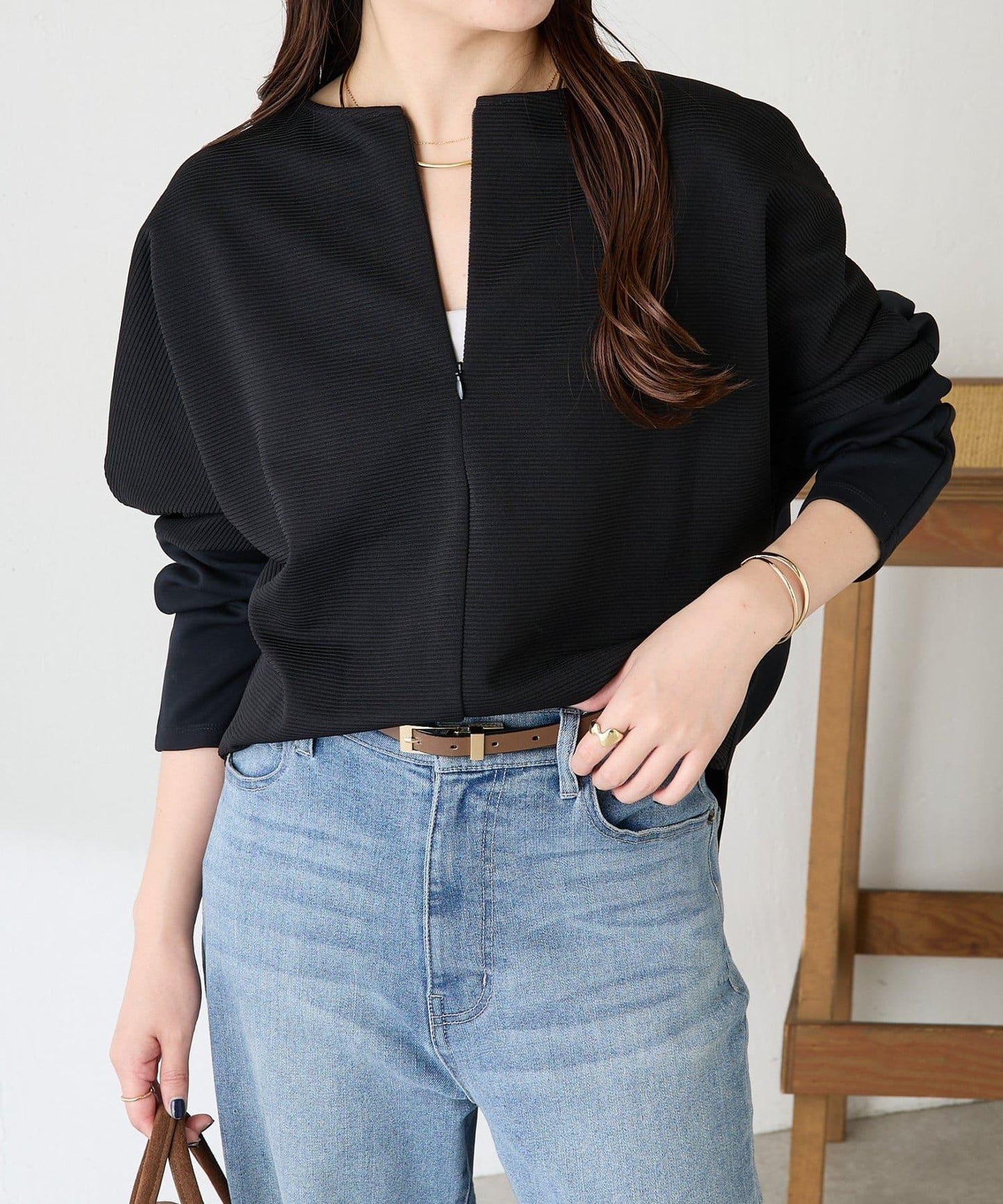 波紋針織拼接套頭衫/可成套搭配