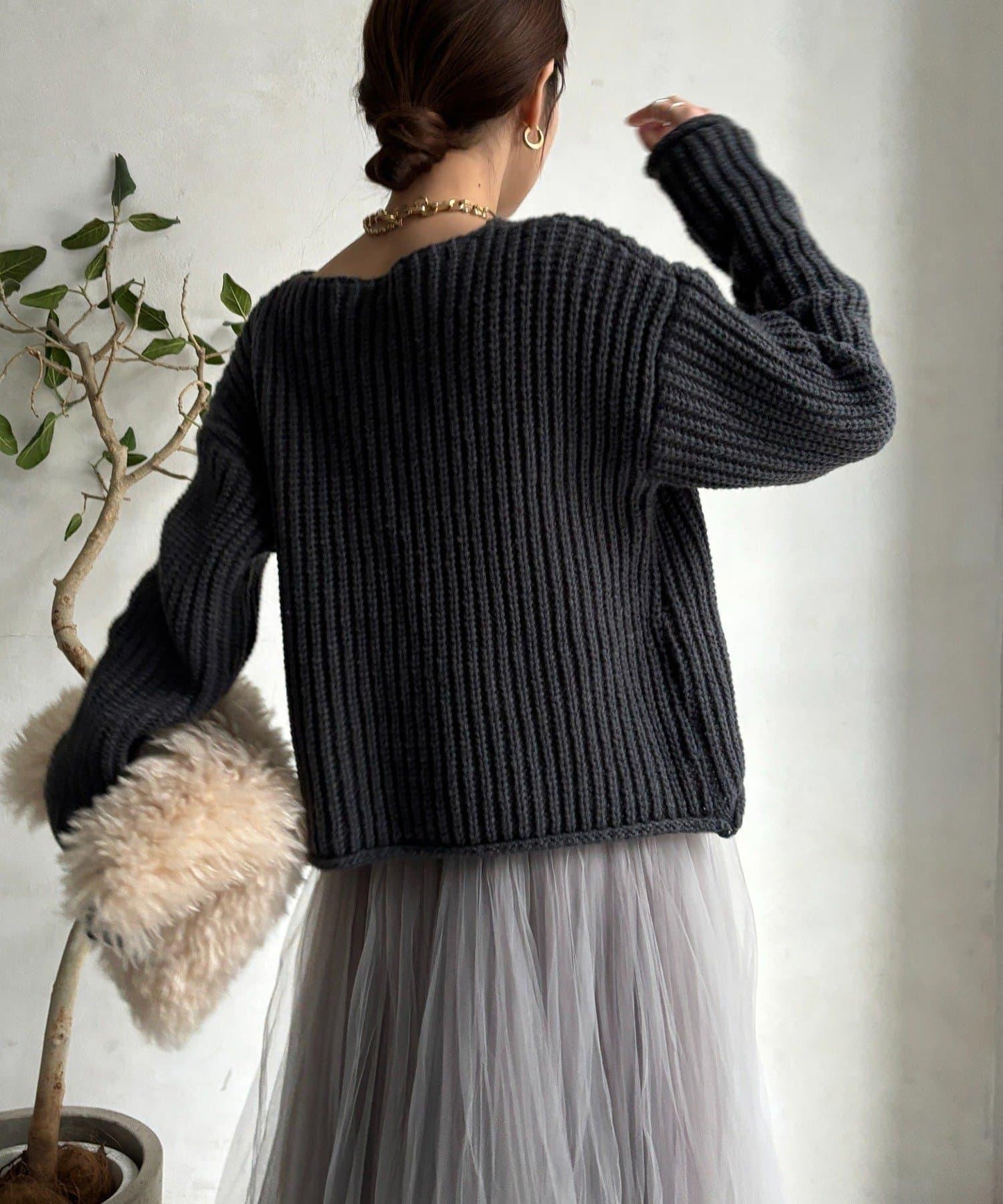 金屬大紐扣粗針織開衫