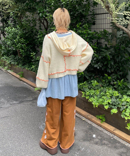 H.S拼色卷邊拼接連帽開衫