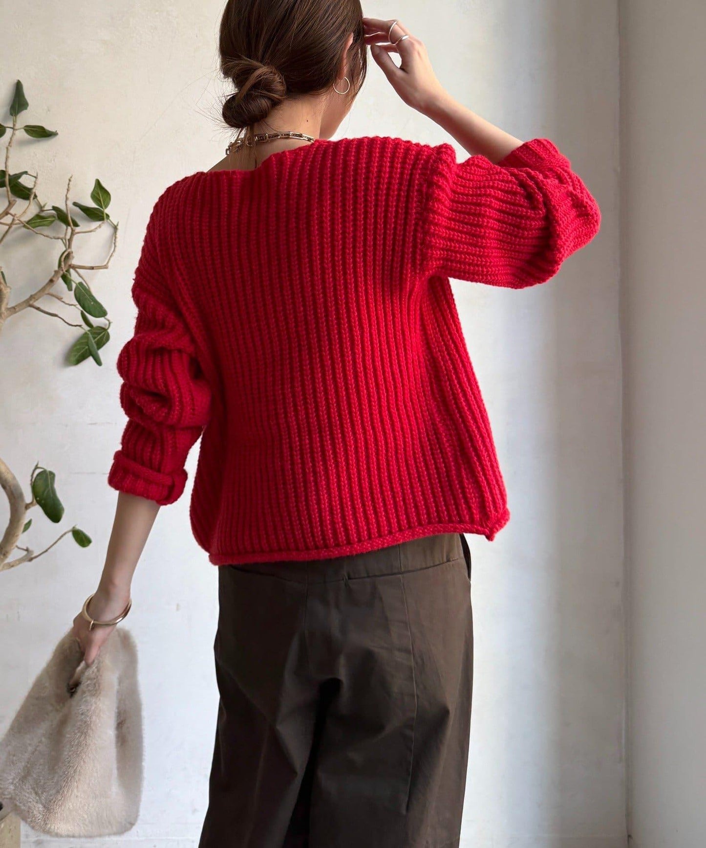 金屬大紐扣粗針織開衫