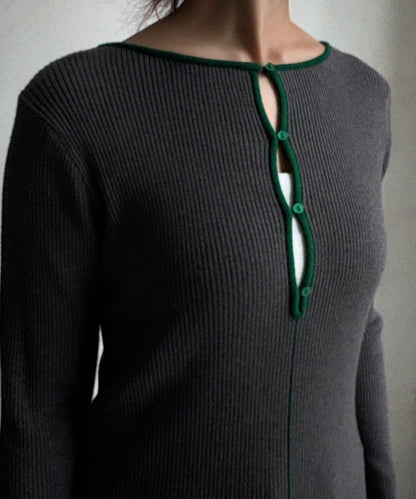 前後兩穿拼色羅紋針織衫