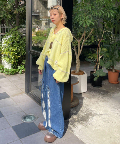 H.S拼色卷邊拼接連帽開衫