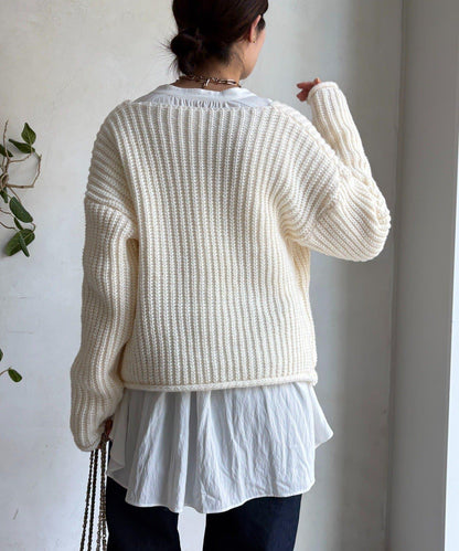 金屬大紐扣粗針織開衫