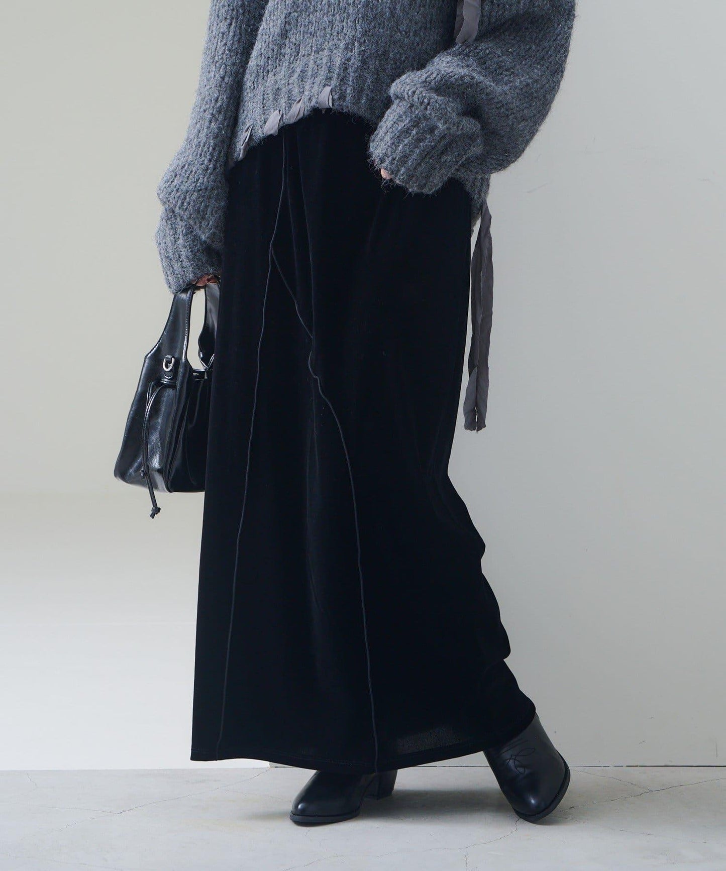 【2尺碼可選/小個子尺碼】天鵝絨荷葉邊半身裙