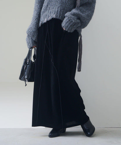 【2尺碼可選/小個子尺碼】天鵝絨荷葉邊半身裙