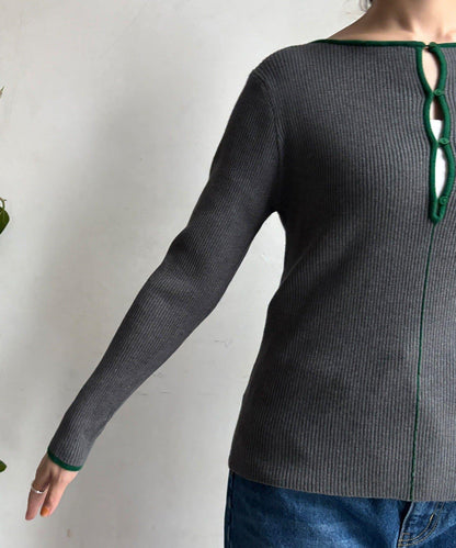 前後兩穿拼色羅紋針織衫