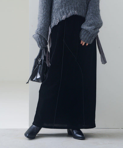 【2尺碼可選/小個子尺碼】天鵝絨荷葉邊半身裙