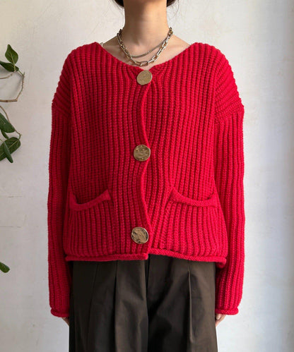 金屬大紐扣粗針織開衫