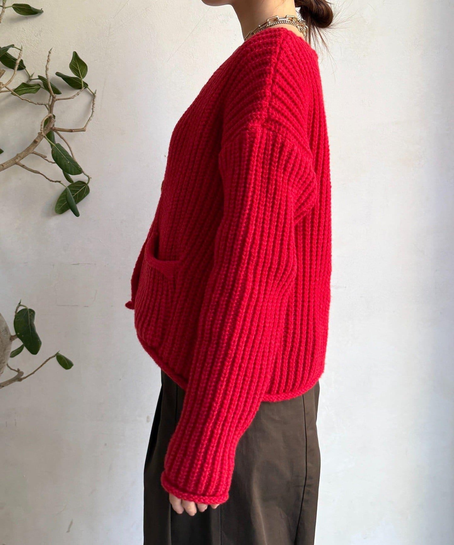 金屬大紐扣粗針織開衫