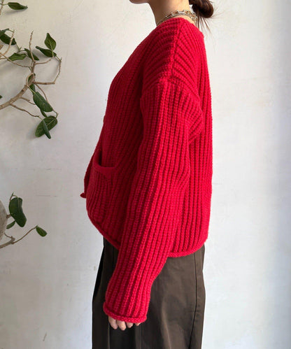 金屬大紐扣粗針織開衫