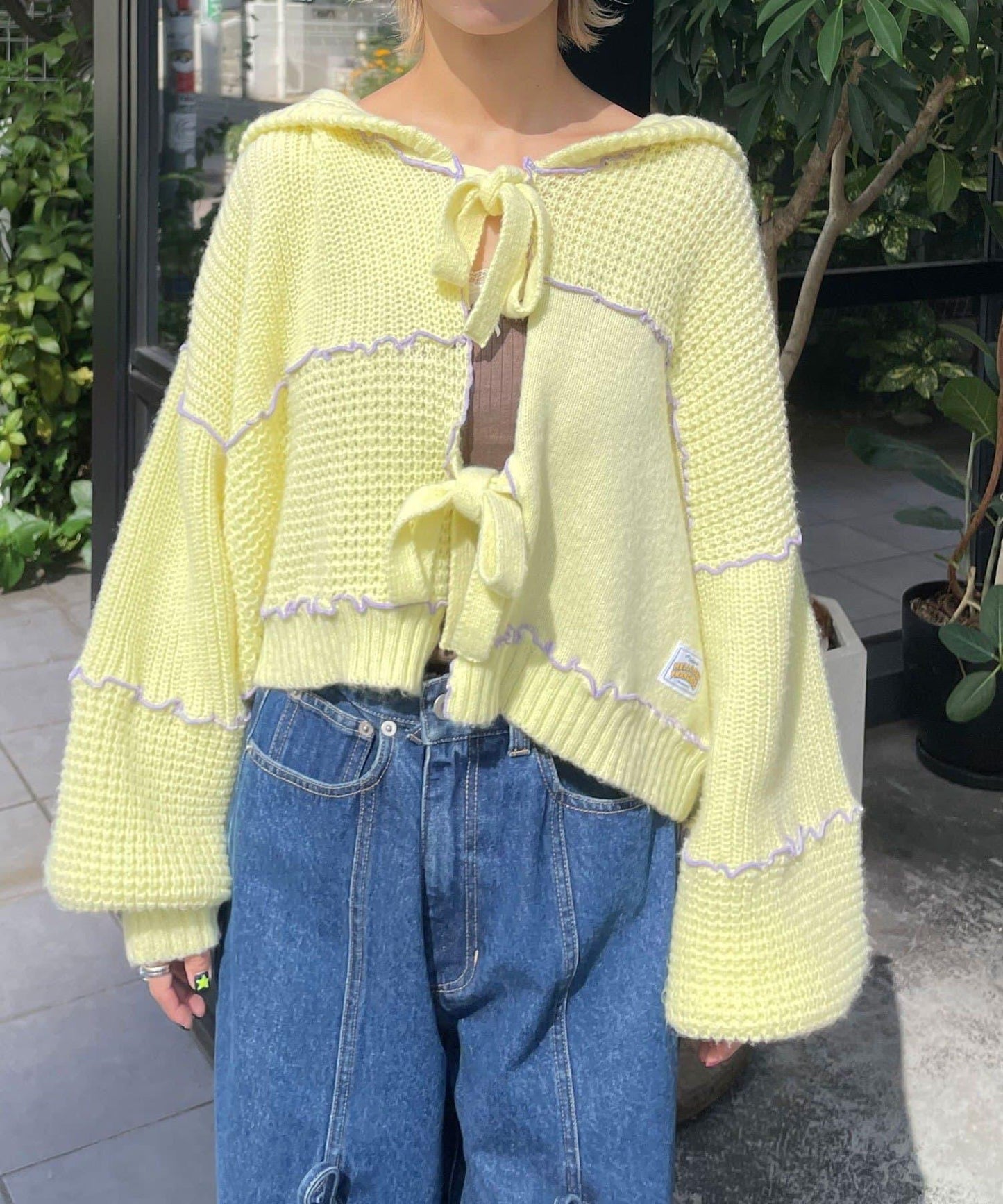 H.S拼色卷邊拼接連帽開衫