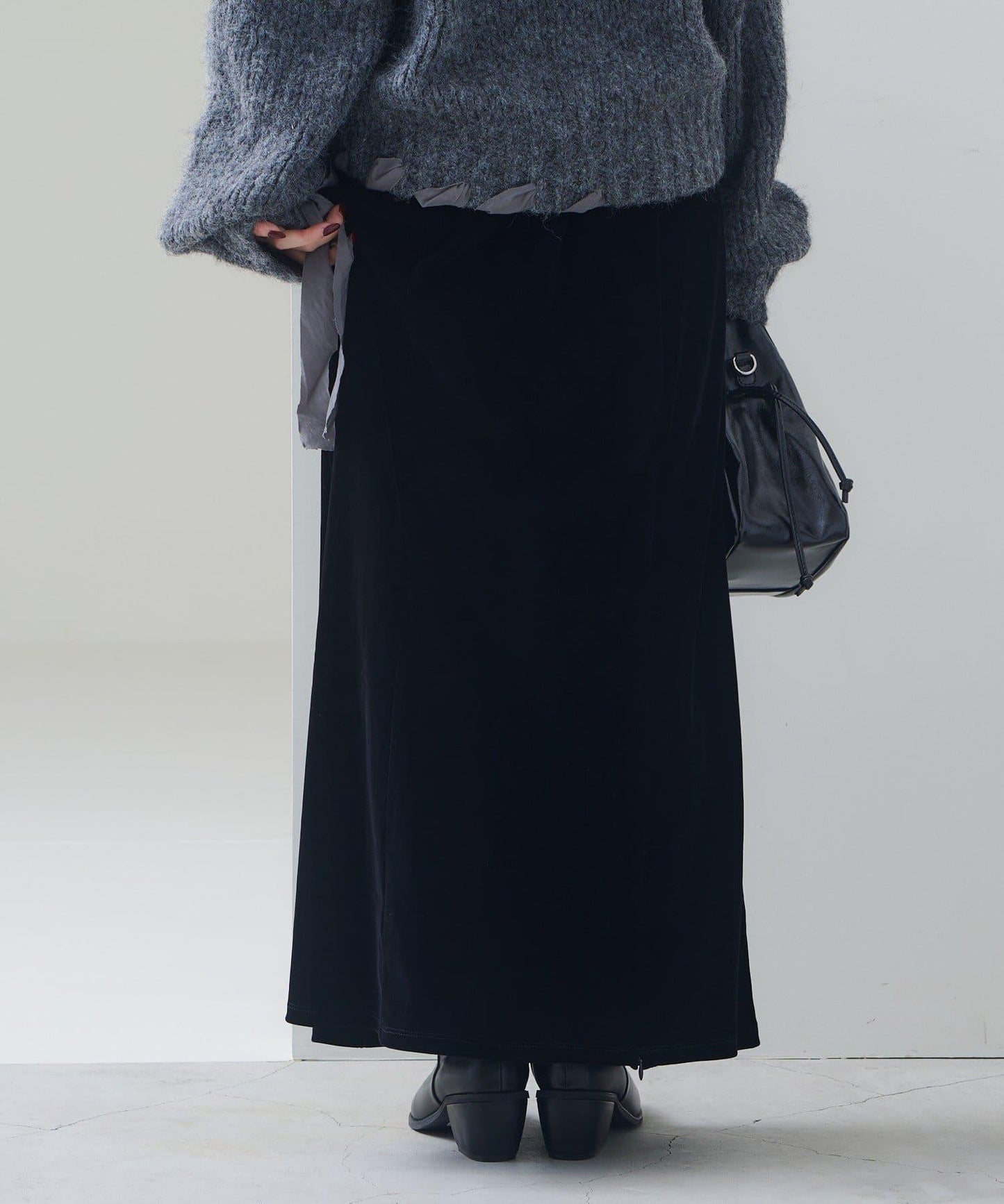 【2尺碼可選/小個子尺碼】天鵝絨荷葉邊半身裙