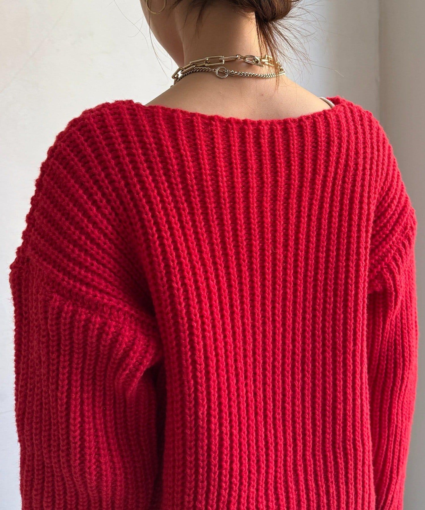 金屬大紐扣粗針織開衫