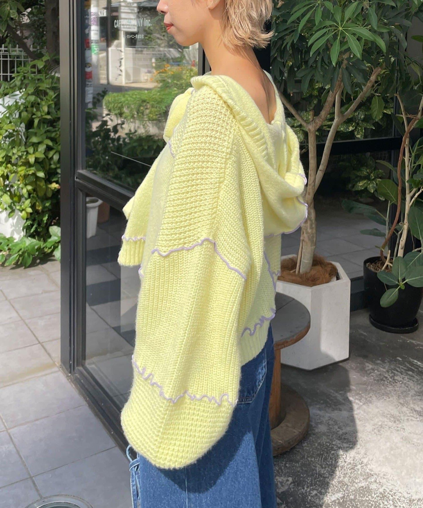 H.S拼色卷邊拼接連帽開衫