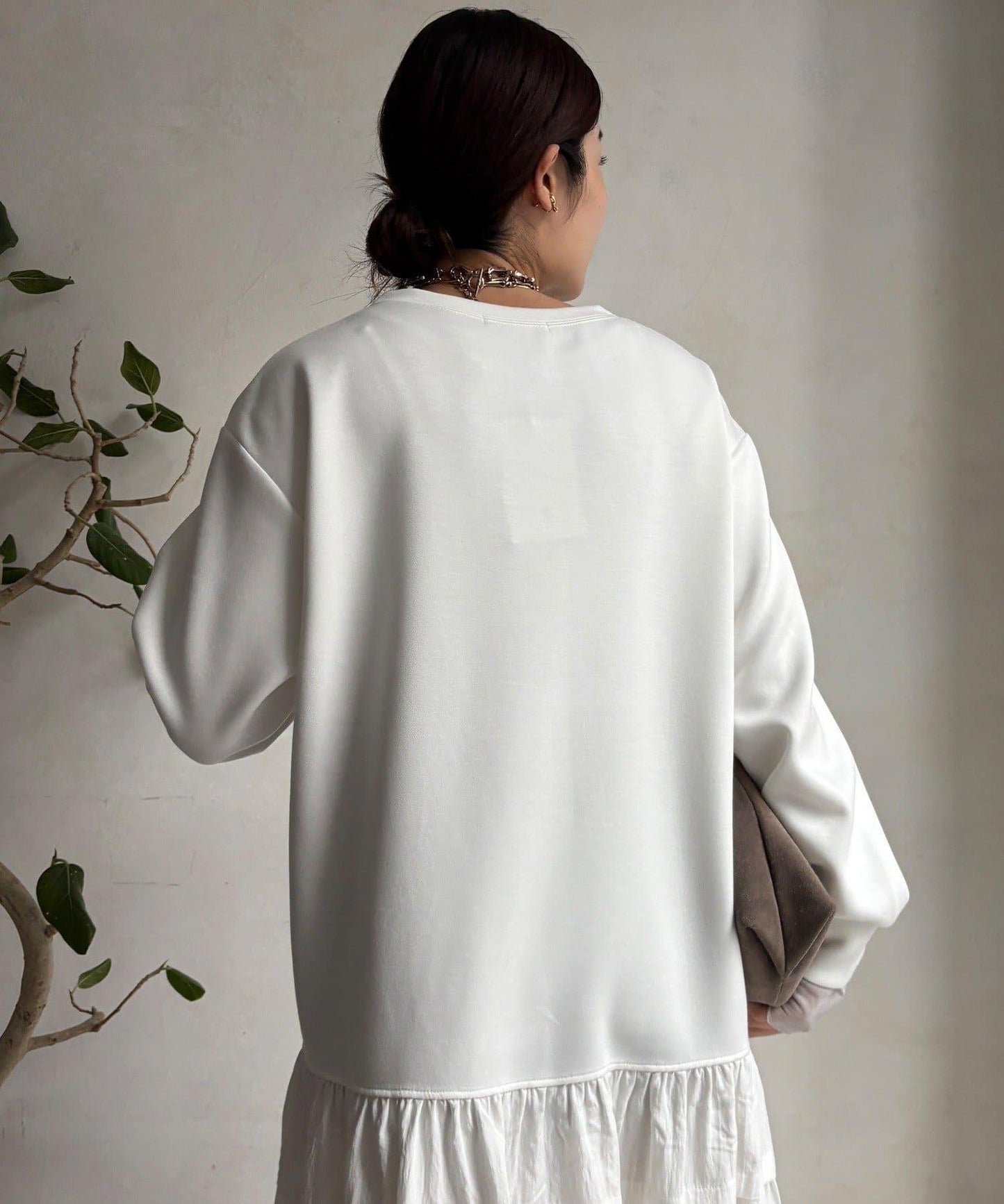 腰部抽繩拼接連衣裙