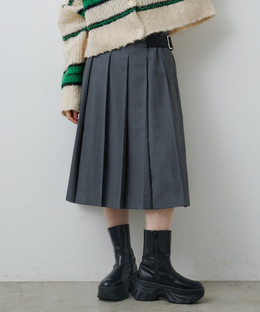 【格紋&純色/部分門店限定】腰帶褶皺中長裙