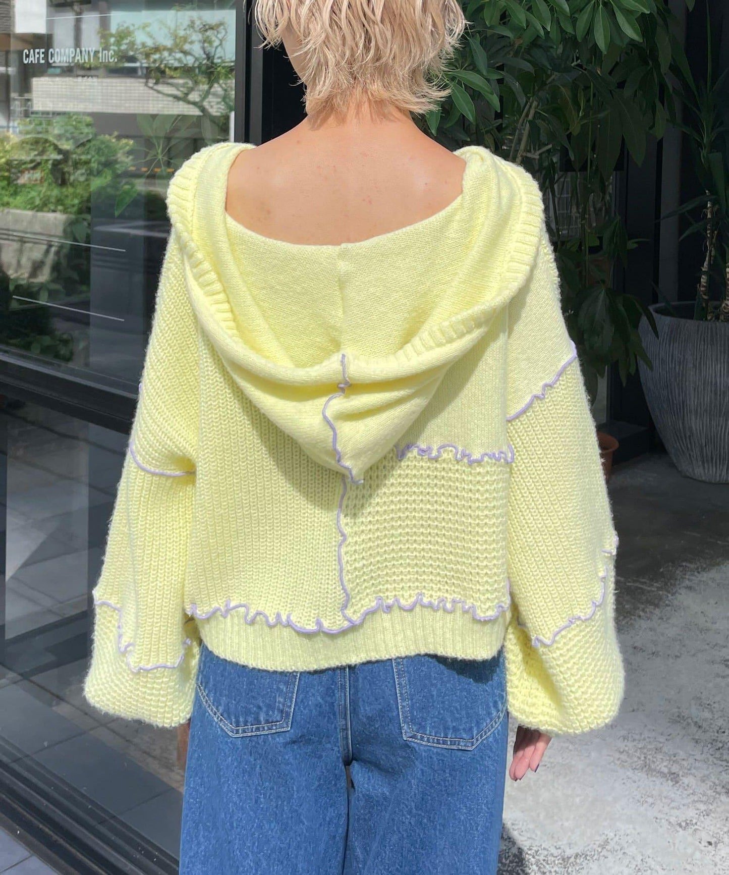 H.S拼色卷邊拼接連帽開衫