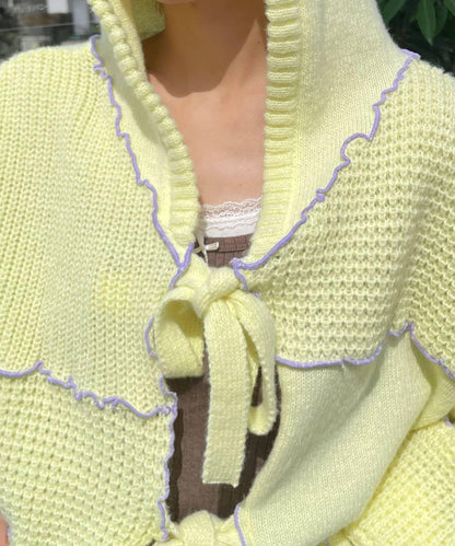 H.S拼色卷邊拼接連帽開衫