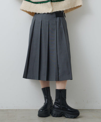 【格紋&純色/部分門店限定】腰帶褶皺中長裙