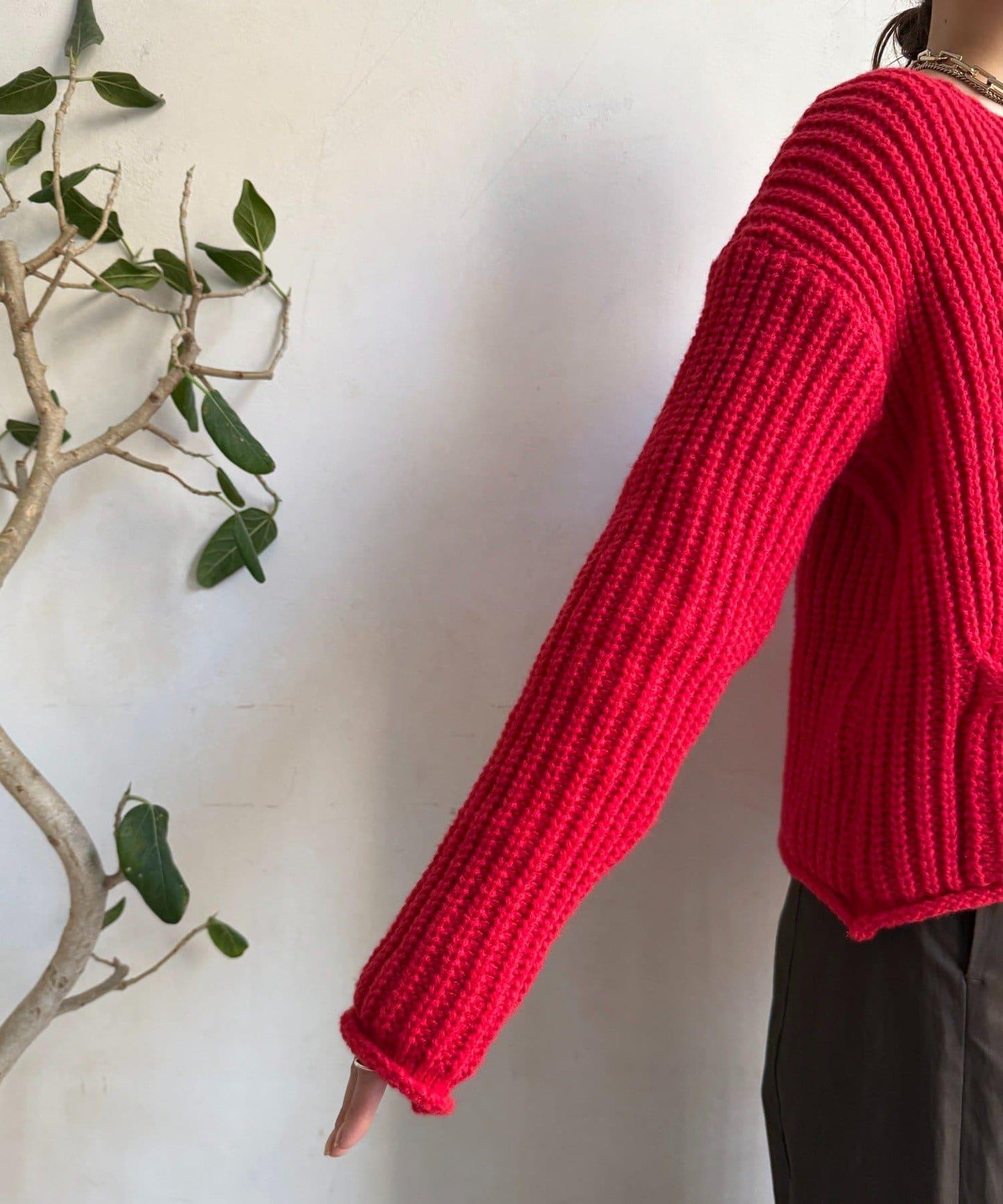 金屬大紐扣粗針織開衫