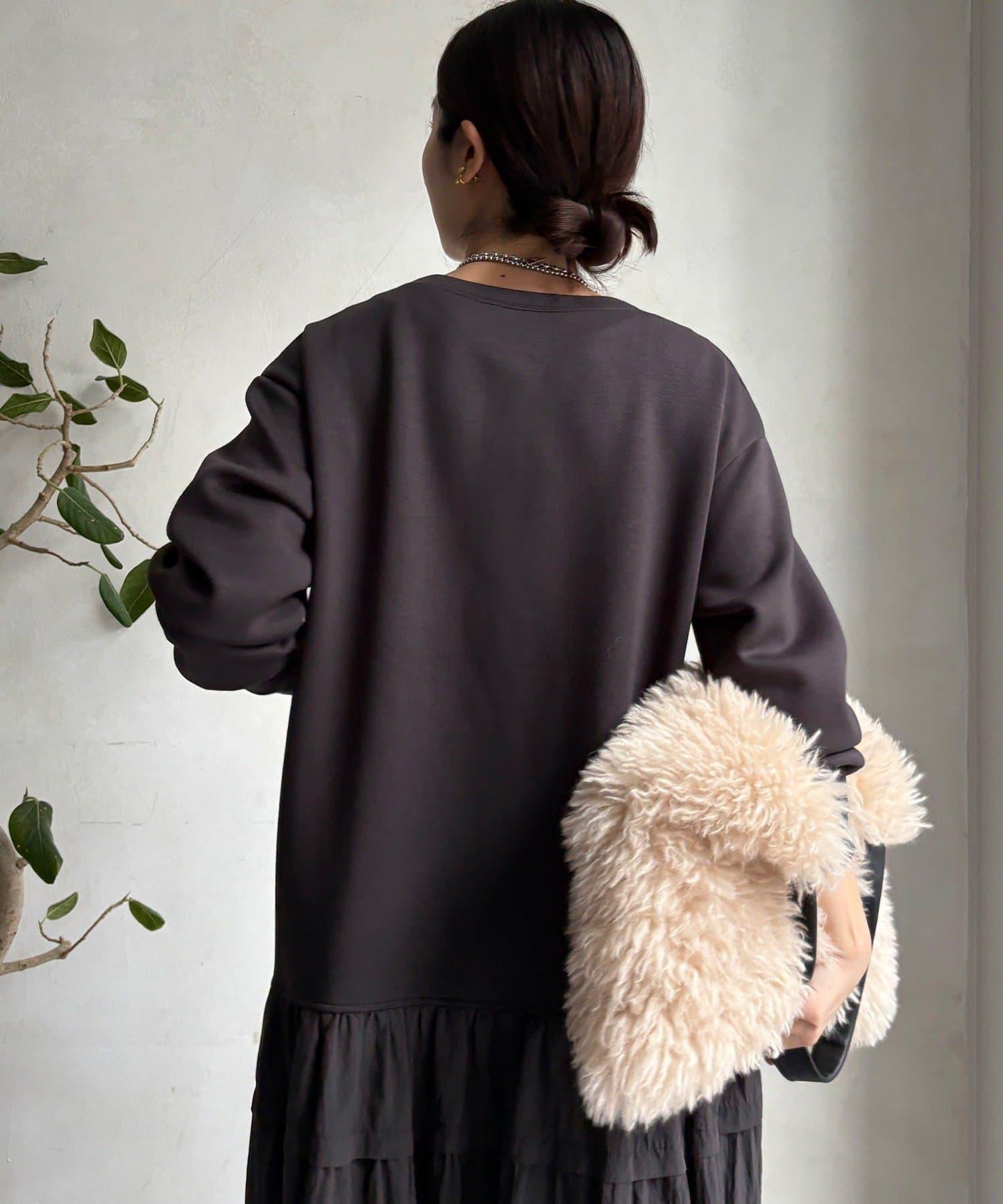 腰部抽繩拼接連衣裙