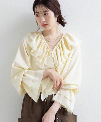 【Kastane】荷葉邊蝴蝶結襯衫