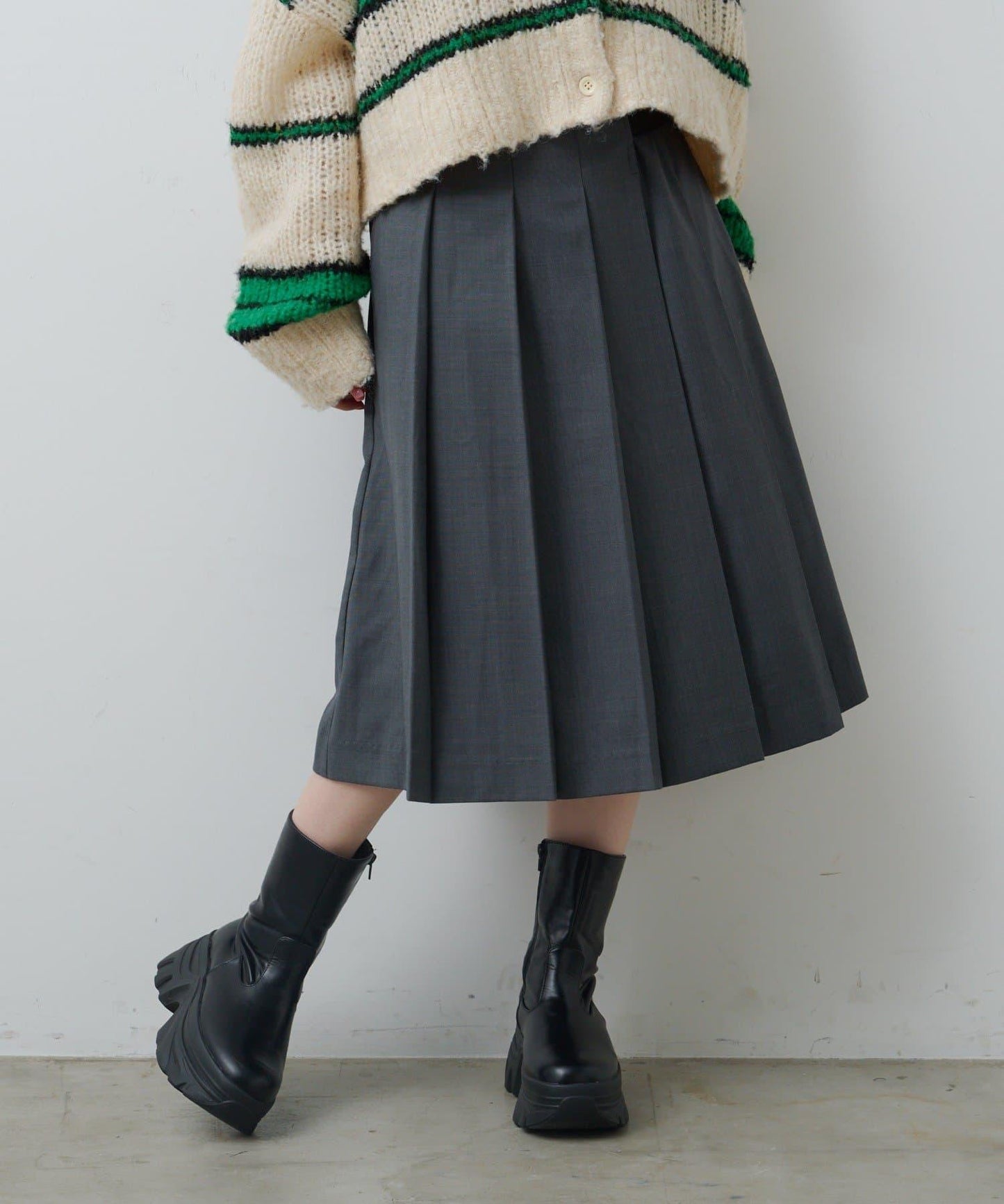 【格紋&純色/部分門店限定】腰帶褶皺中長裙