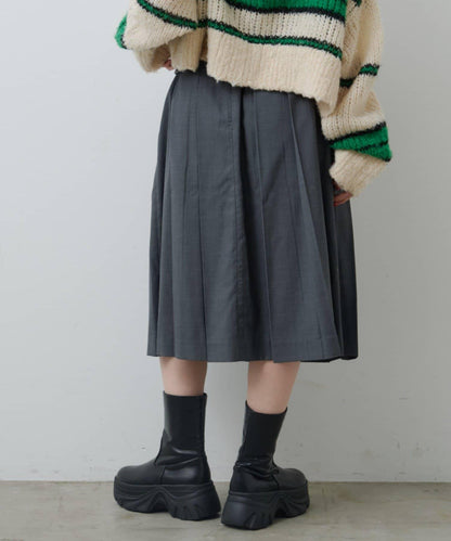 【格紋&純色/部分門店限定】腰帶褶皺中長裙