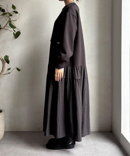 腰部抽繩拼接連衣裙