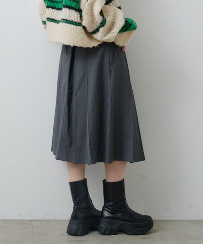 【格紋&純色/部分門店限定】腰帶褶皺中長裙