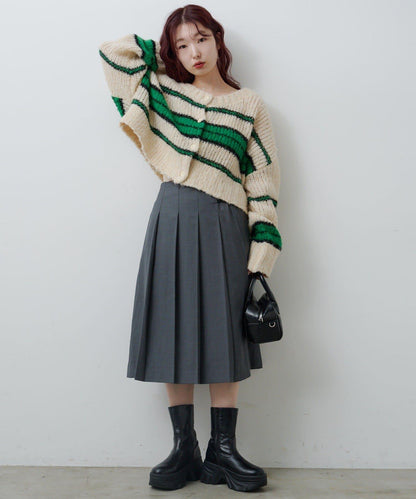 【格紋&純色/部分門店限定】腰帶褶皺中長裙