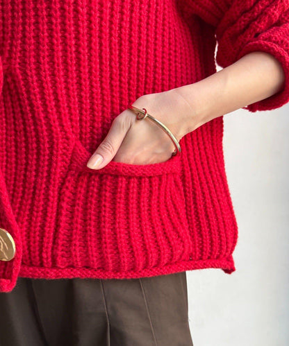 金屬大紐扣粗針織開衫