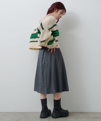 【格紋&純色/部分門店限定】腰帶褶皺中長裙