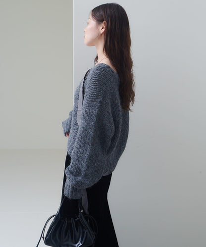 蝴蝶結帶裝飾低領短款針織衫