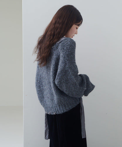 蝴蝶結帶裝飾低領短款針織衫