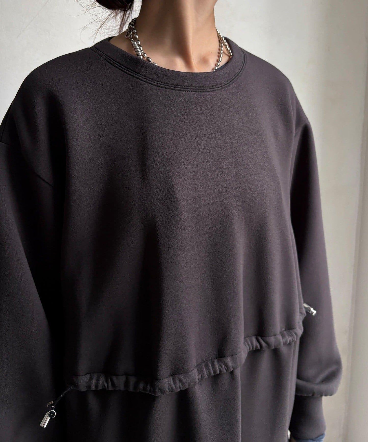 腰部抽繩拼接連衣裙