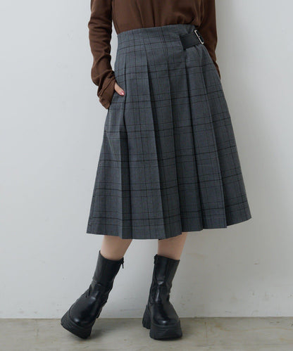 【格紋&純色/部分門店限定】腰帶褶皺中長裙