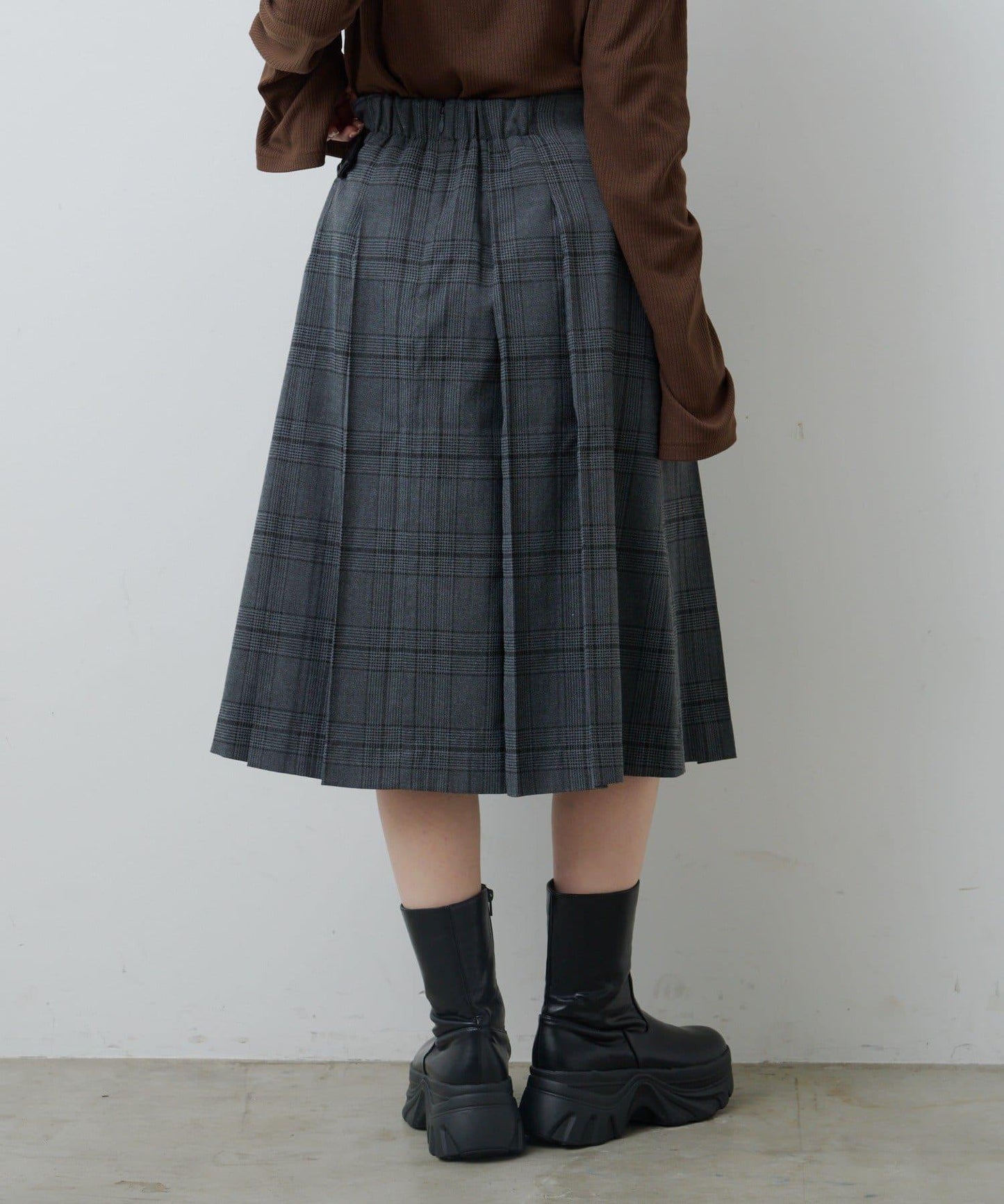【格紋&純色/部分門店限定】腰帶褶皺中長裙