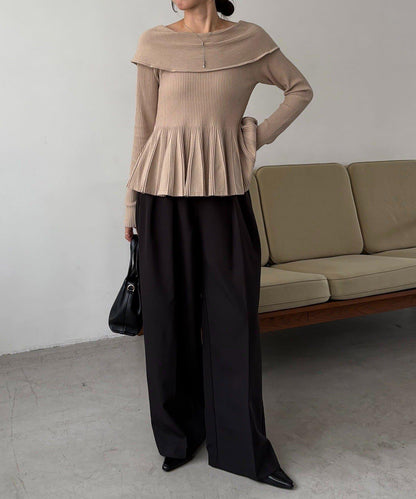 【CAPRICIEUX LE'MAGE】喇叭袖一字領針織衫