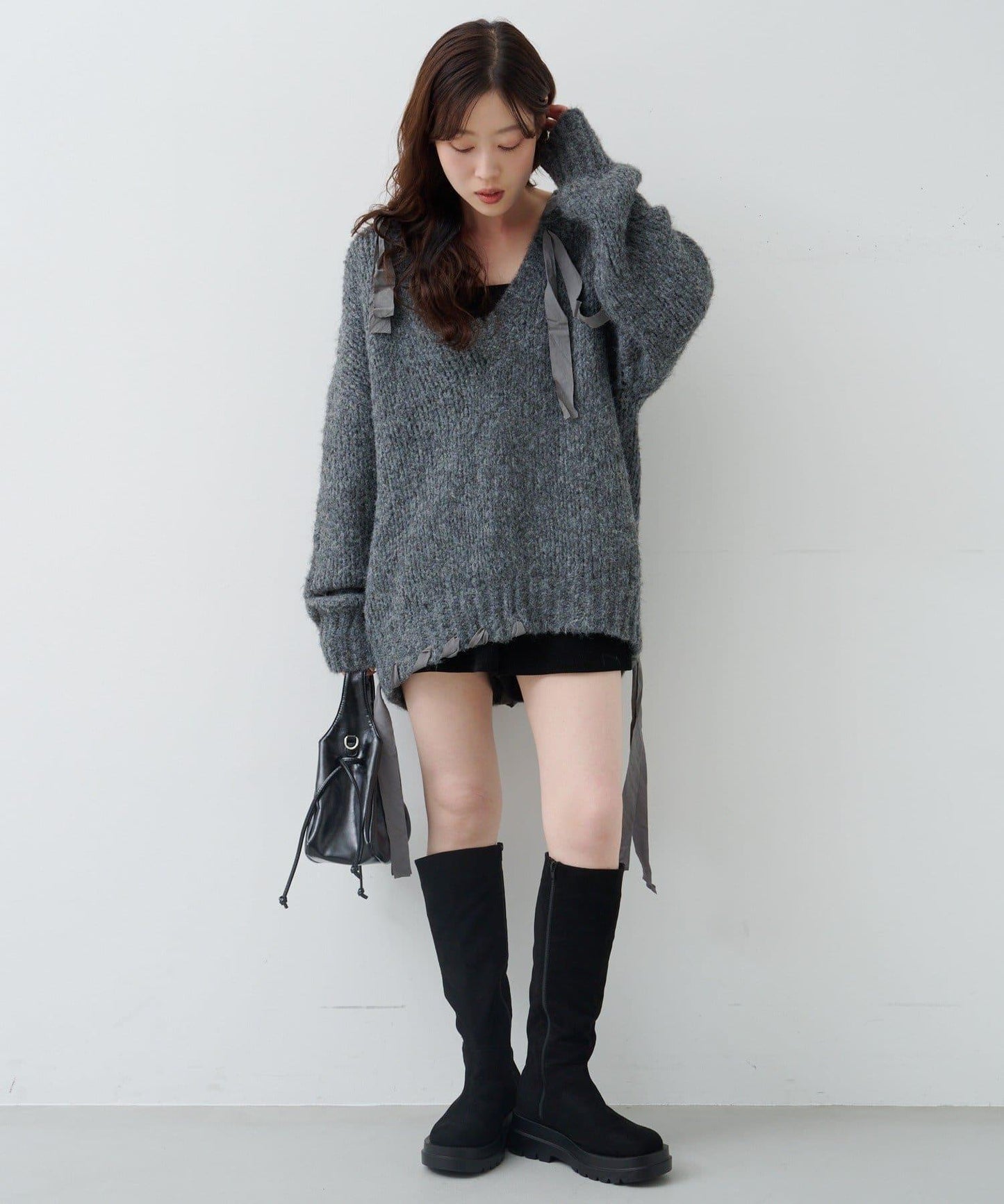 蝴蝶結帶裝飾針織衫