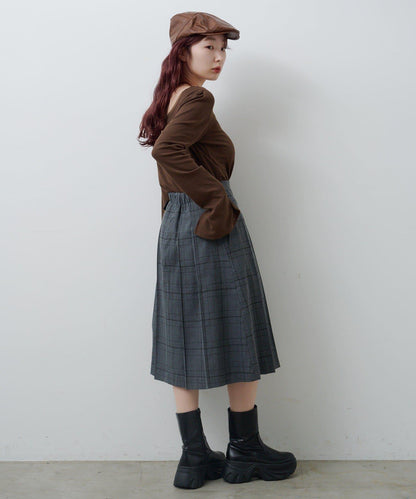 【格紋&純色/部分門店限定】腰帶褶皺中長裙