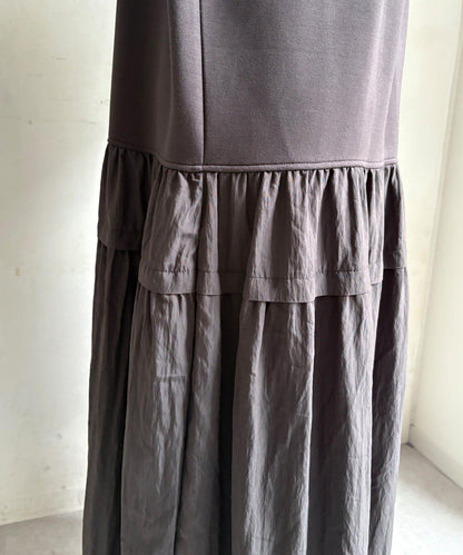 腰部抽繩拼接連衣裙