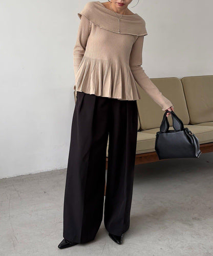 【CAPRICIEUX LE'MAGE】喇叭袖一字領針織衫